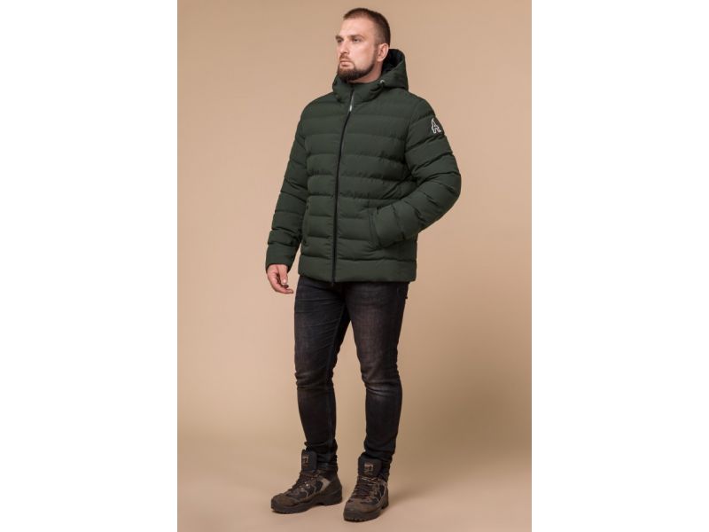 Теплая зимняя мужская куртка цвет темно-зеленый-черный модель 45115, фото 2