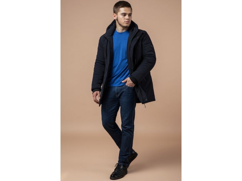 Темно-синяя парка с капюшоном зимняя для мужчин модель 9085, фото 3