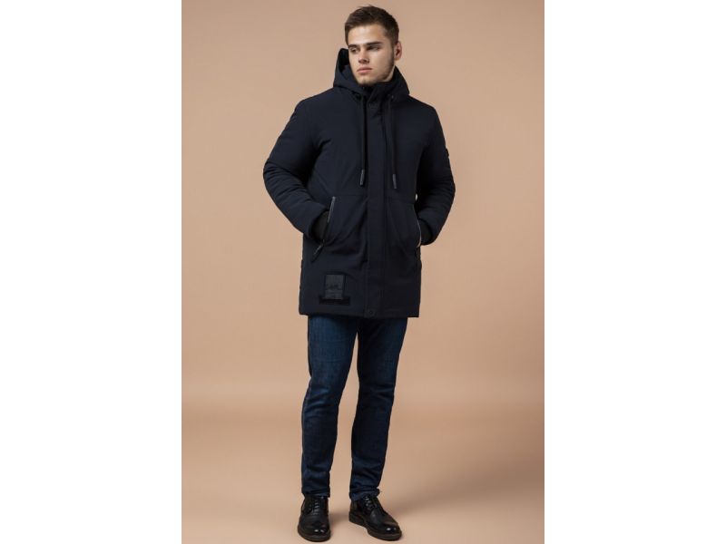 Темно-синяя парка с капюшоном зимняя для мужчин модель 9085, фото 2