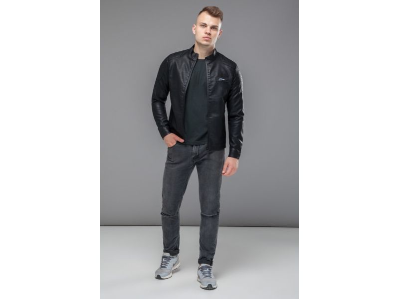 Черная короткая мужская куртка осенне-весенняя молодежная модель 36361, фото 3