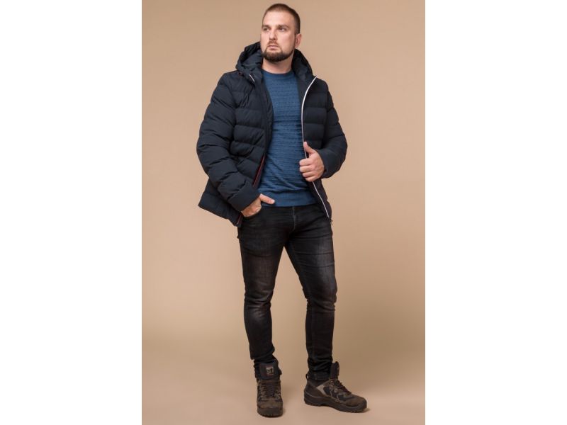 Куртка короткая мужская зимняя цвет темно-синий-красный модель 45115, фото 3