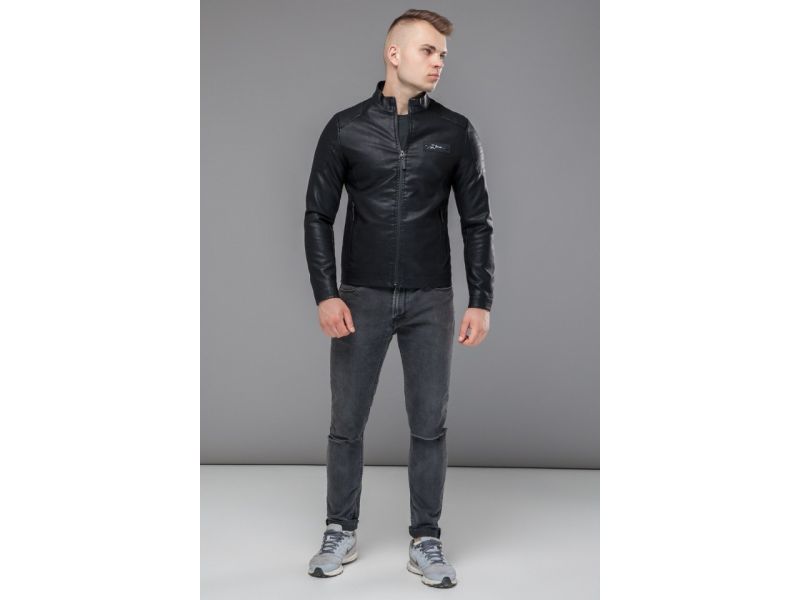 Черная короткая мужская куртка осенне-весенняя молодежная модель 36361, фото 2