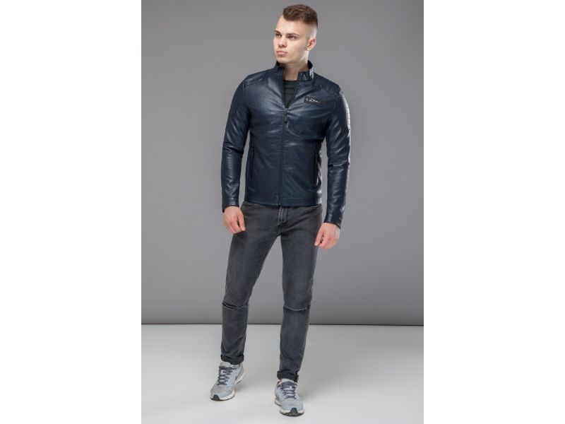 Темно-синяя куртка молодежная мужская осенне-весенняя модель 36361, фото 2