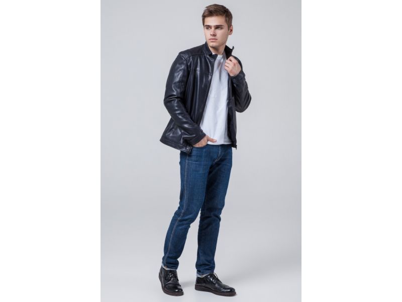 Мужская осенне-весенняя молодежная куртка темно-синяя модель 4834, фото 3