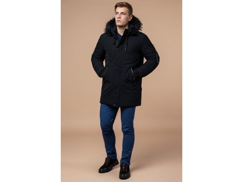 Мужская парка черная зимняя с карманами модель 9842, фото 2