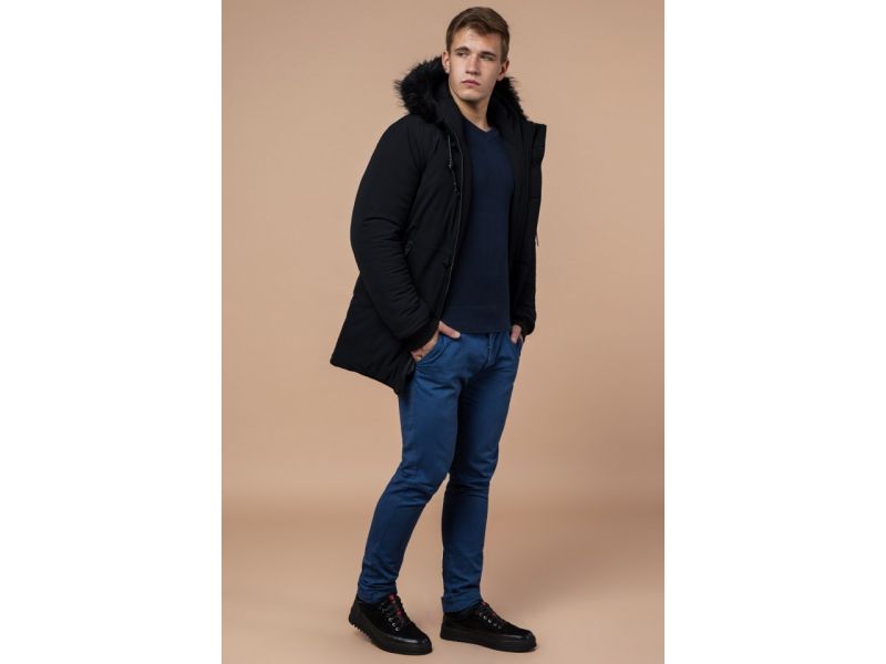 Мужская парка черная зимняя с карманами модель 9842, фото 3