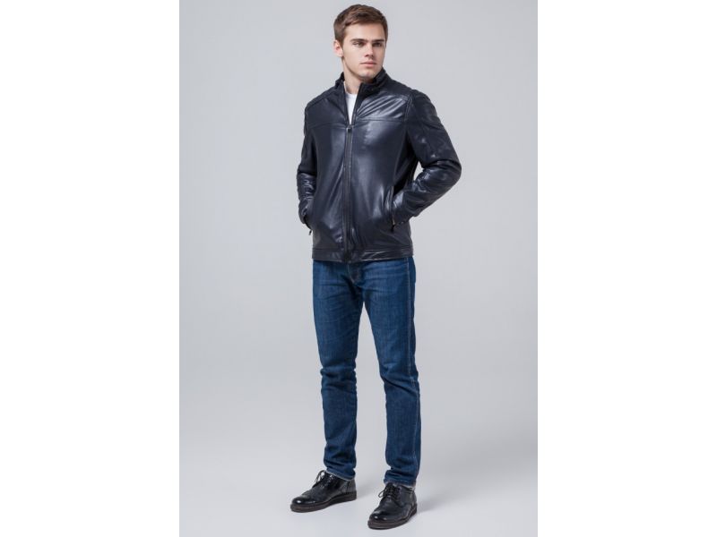 Мужская осенне-весенняя молодежная куртка темно-синяя модель 4834, фото 2