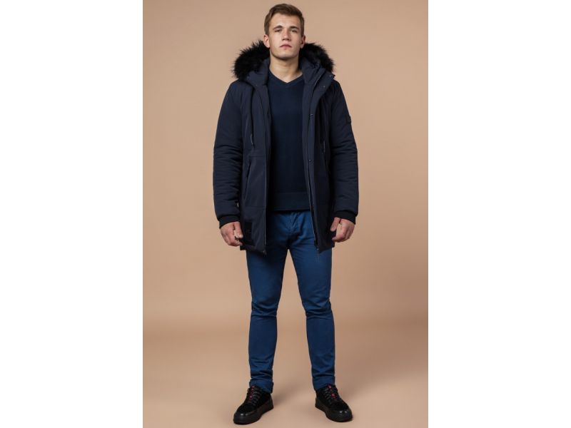 Темно-синяя парка зимняя мужская на молнии модель 9985, фото 3