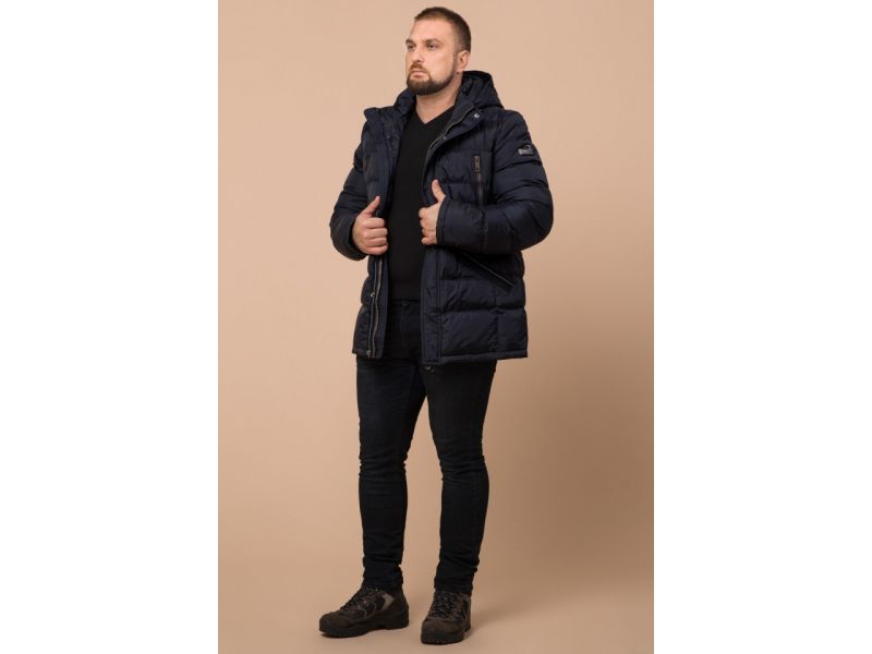 Куртка большого размера для мужчин зимняя черно-синяя модель 12952, фото 3