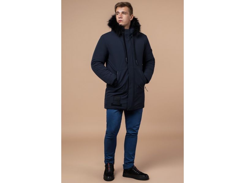Темно-синяя парка зимняя мужская на молнии модель 9985, фото 2