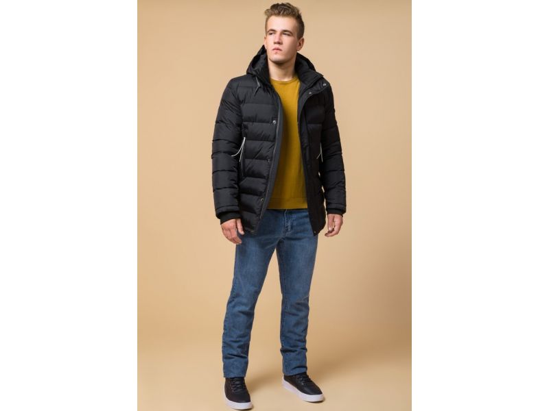 Черная мужская зимняя куртка с карманами модель 37533, фото 3