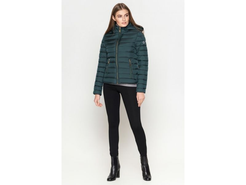 Осенне-весенний женский молодежный пуховик зеленого цвета модель 25115, фото 2