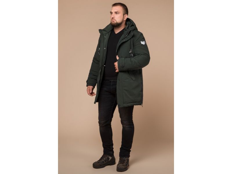Теплая парка цвета хаки мужская зимняя модель 19058, фото 3