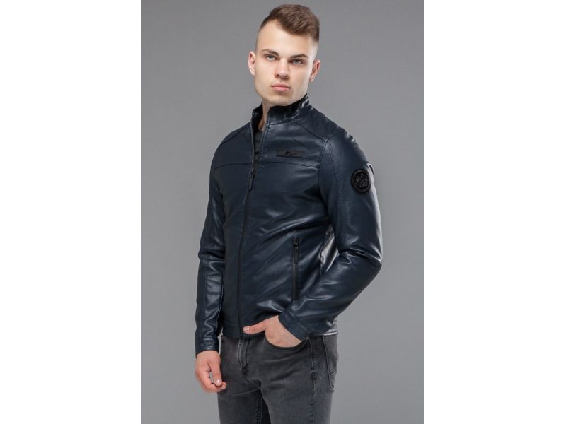 Темно-синяя молодежная куртка осенне-весенняя на молнии мужская модель 25825, фото 3
