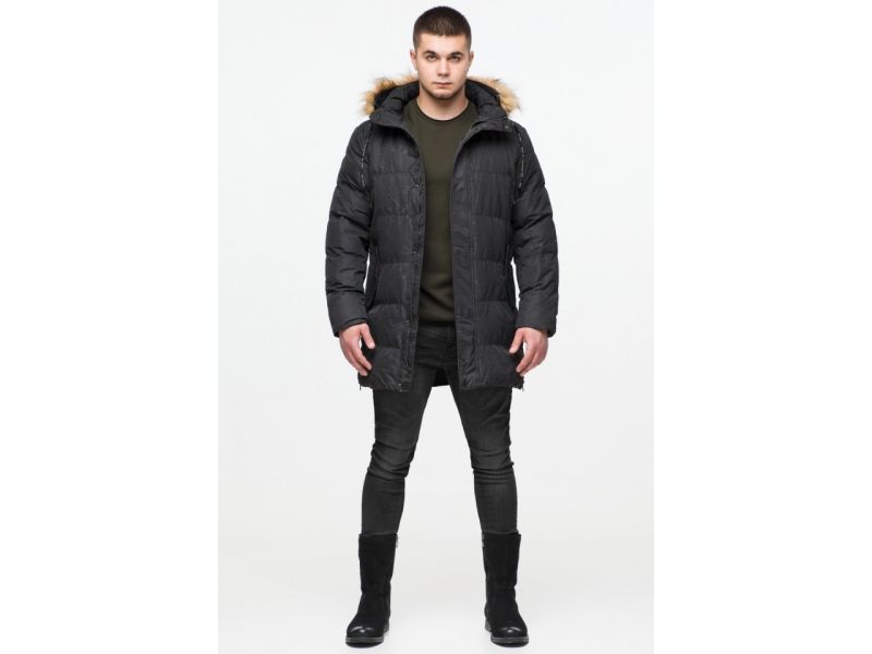 Черная дизайнерская мужская зимняя молодежная куртка с кнопками модель 25070, фото 3