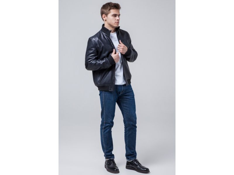 Мужская короткая осенне-весенняя молодежная куртка темно-синяя модель 2970, фото 3