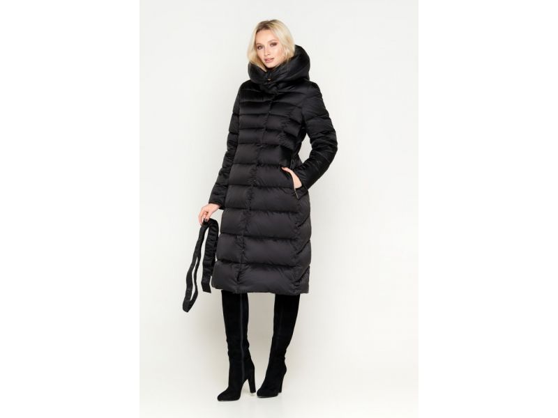 Черный зимний женский воздуховик с капюшоном модель 31515, фото 2