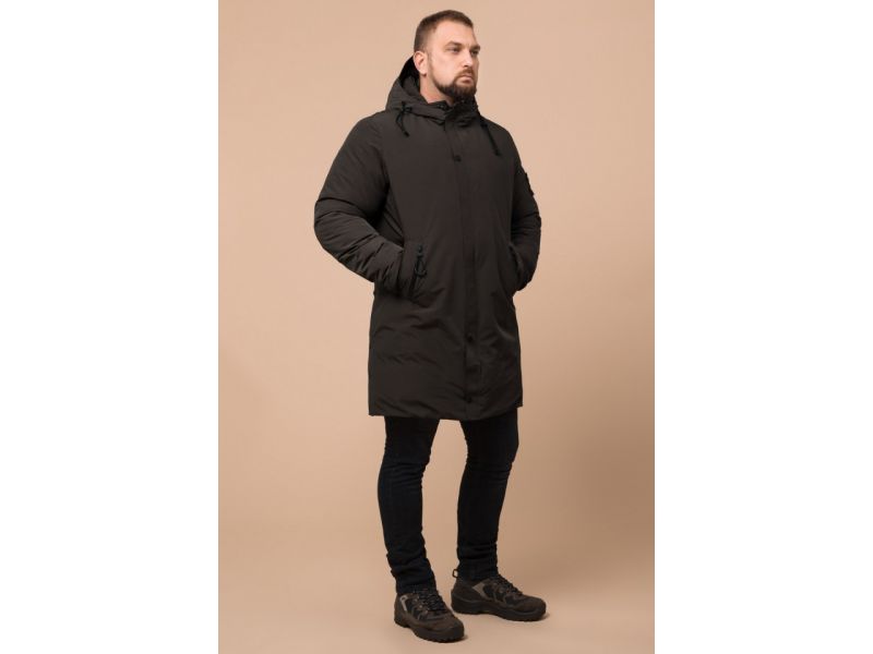 Коричневая мужская парка с капюшоном зимняя модель 23425, фото 3