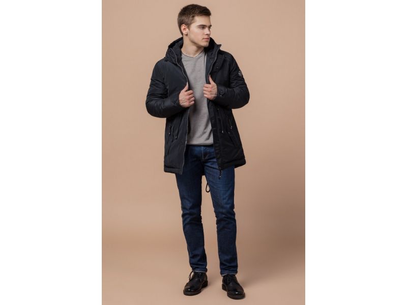 Парка черная зимняя мужская с водозащитным покрытием модель 49720, фото 3