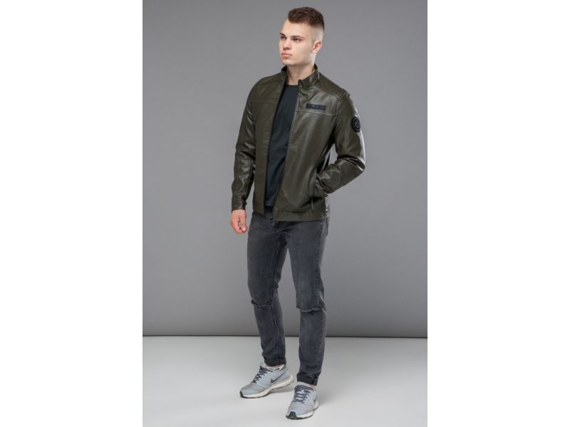 Осенне-весенняя куртка мужская молодежная цвета хаки модель 25825, фото 2