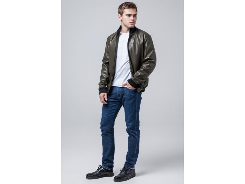 Осенне-весенняя молодежная легкая куртка мужская цвета хаки модель 2970, фото 2