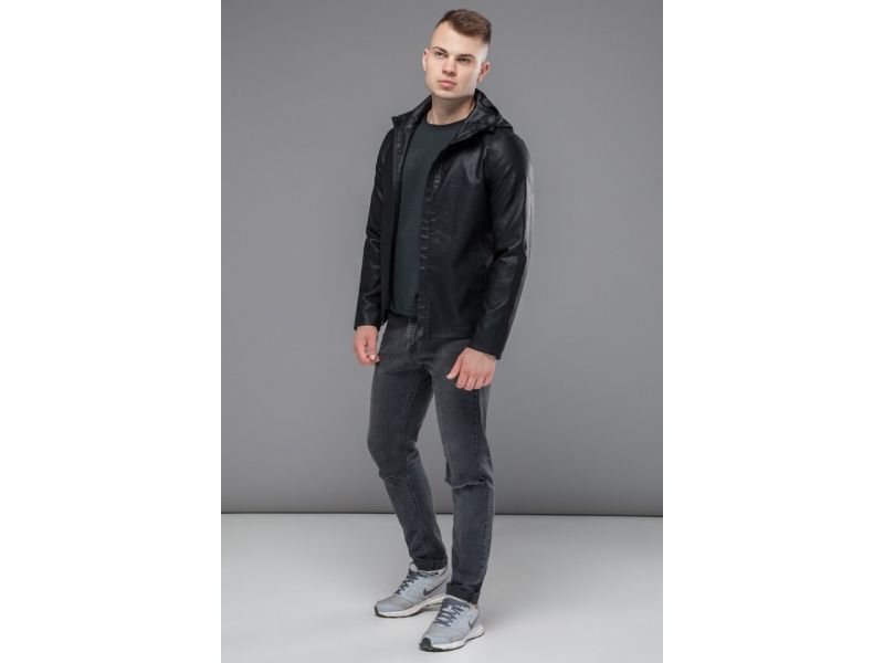 Черная легкая осенне-весенняя куртка молодежная для мужчин модель 15353, фото 3
