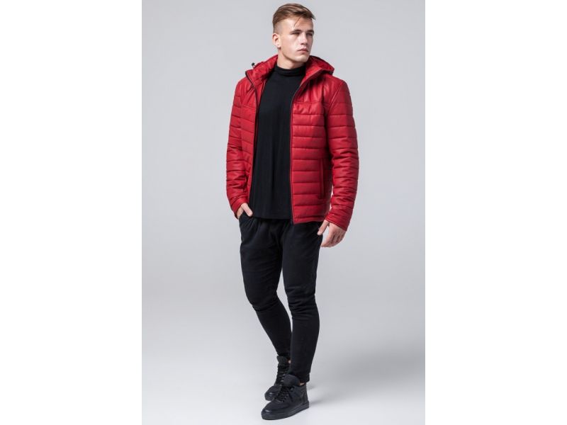 Красная куртка мужская молодежная осенне-весенняя с капюшоном модель 3357, фото 3