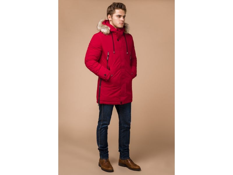 Парка красная яркая мужская на зиму модель 20758, фото 2