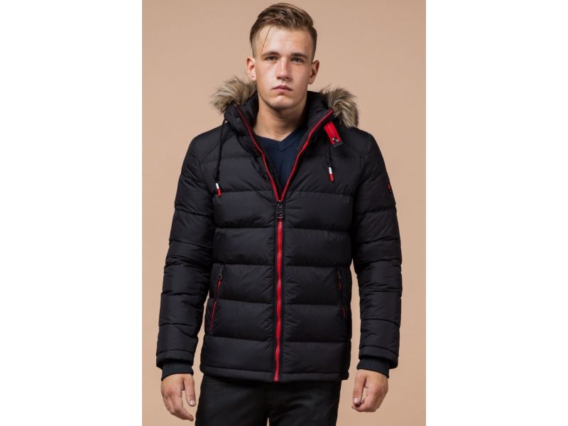 Зимняя мужская куртка с меховой опушкой цвет черный-красный модель 38268, фото 3