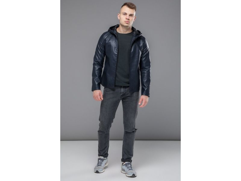 Короткая темно-синяя куртка осенне-весенняя молодежная модель 15353, фото 3