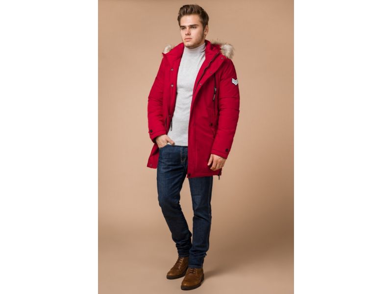 Парка красная яркая мужская на зиму модель 20758, фото 3