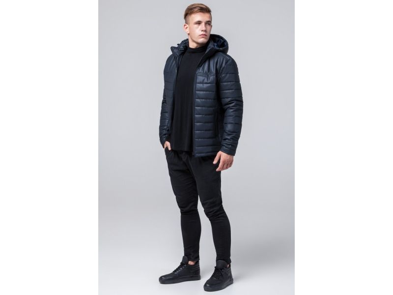 Короткая темно-синяя молодежная мужская куртка осенне-весенняя модель 3357, фото 3