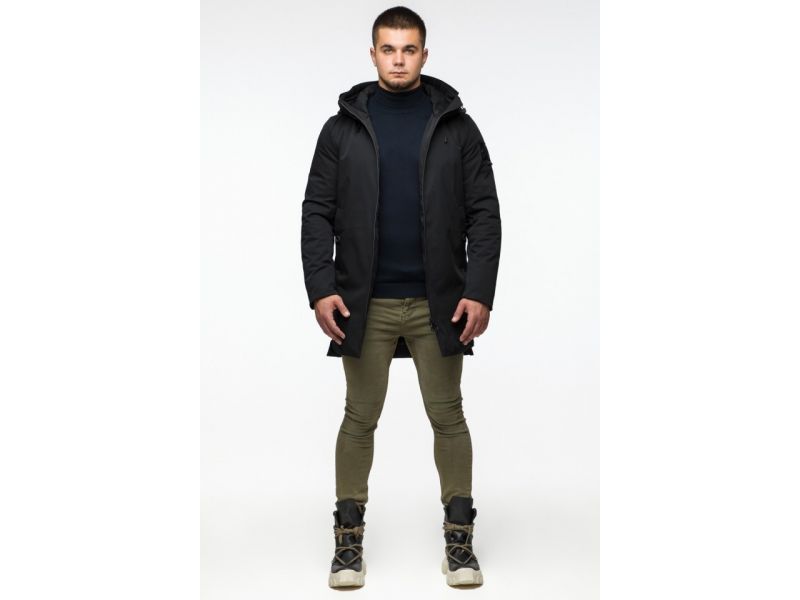 Черная парка осенне-весенняя мужская молодежная модель 25650, фото 3