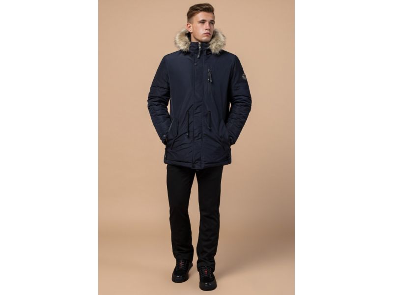 Парка синяя зимняя мужская прямого фасона модель 31720, фото 2