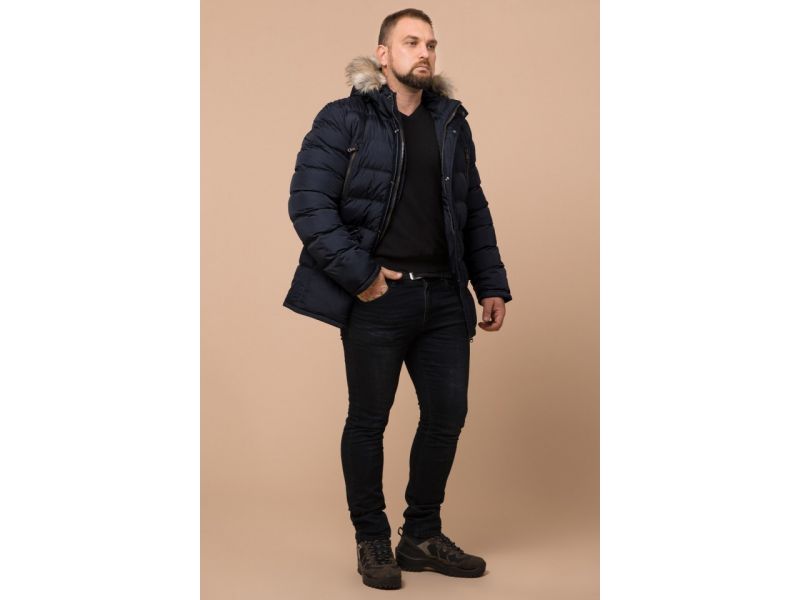 Куртка мужская зимняя черно-синяя большого размера модель 23752, фото 3