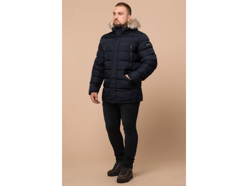 Куртка мужская зимняя черно-синяя большого размера модель 23752, фото 2