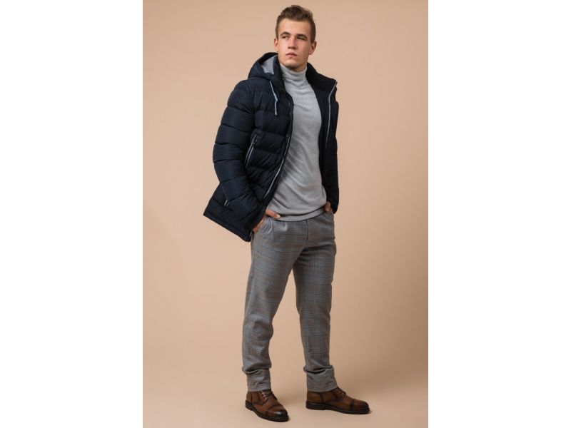 Темно-синяя износостойкая куртка на зиму для мужчин модель 38828, фото 3