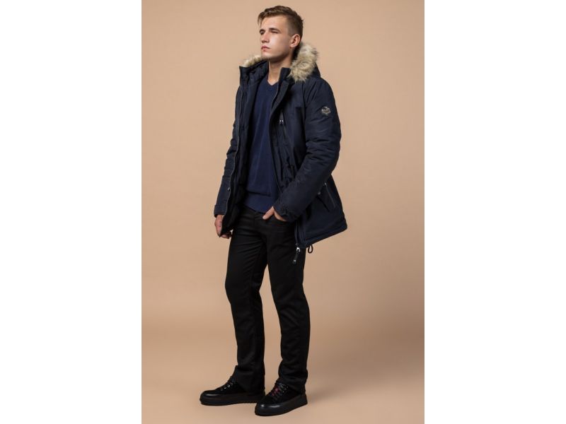 Парка синяя зимняя мужская прямого фасона модель 31720, фото 3