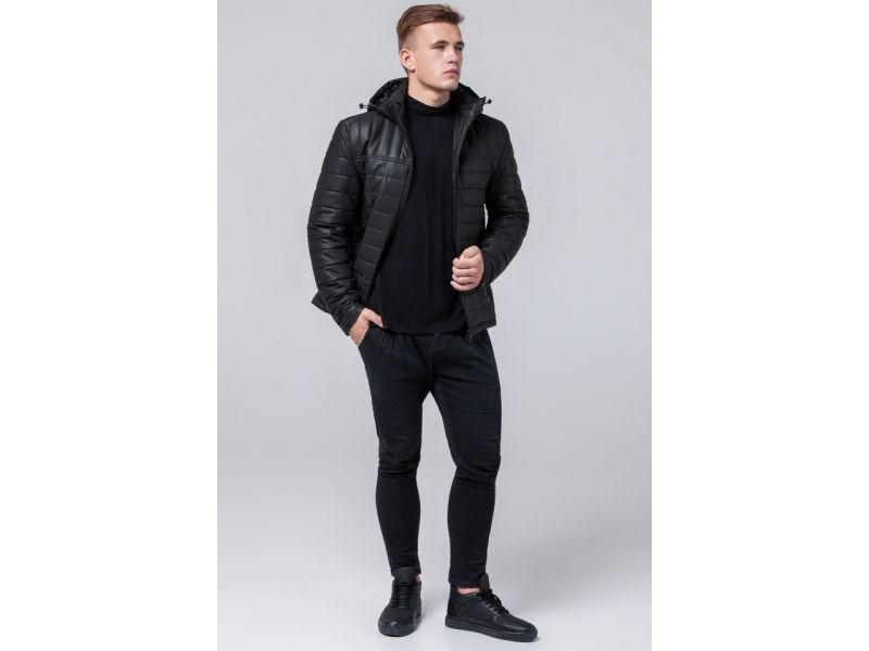 Черная молодежная непромокаемая куртка для мужчин осенне-весенняя модель 3357, фото 3