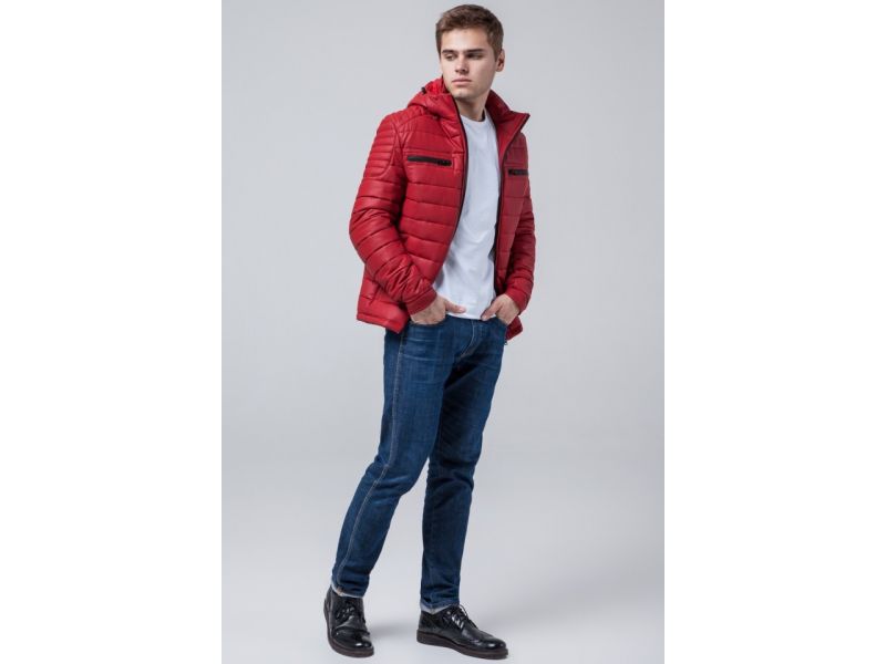 Яркая осенне-весенняя куртка молодежная мужская цвет красный модель 2260, фото 2