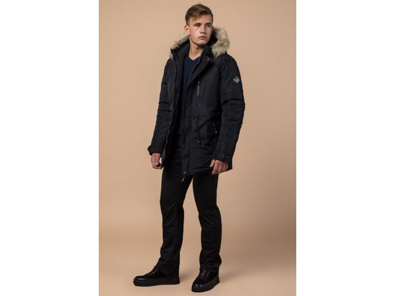 Черная мужская парка зимняя с кнопками модель 31720, фото 3