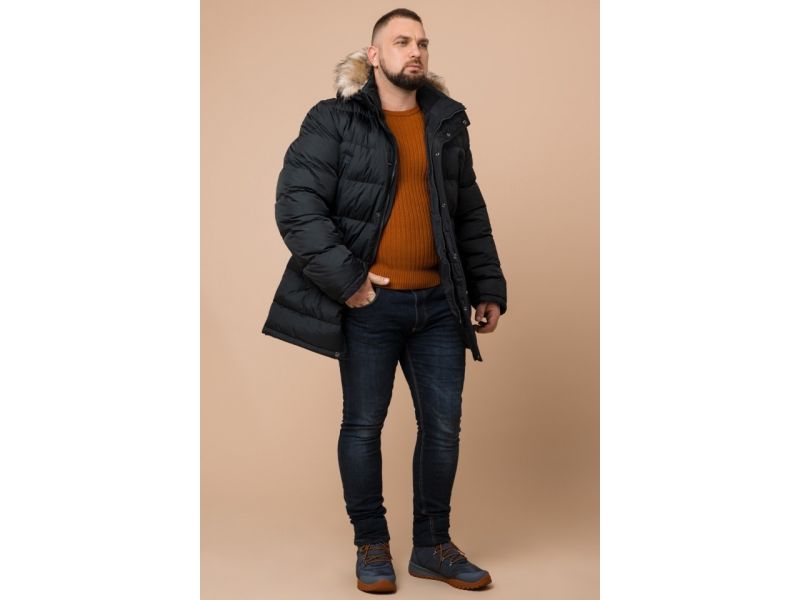 Мужская куртка большого размера графитового цвета на зиму модель 37762, фото 3