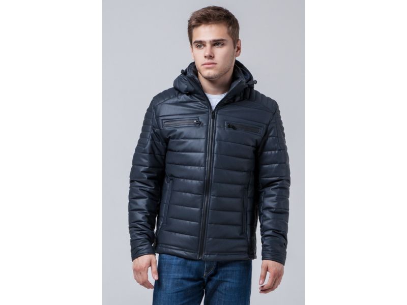 Осенне-весенняя мужская молодежная куртка темно-синяя с карманами модель 2260, фото 3