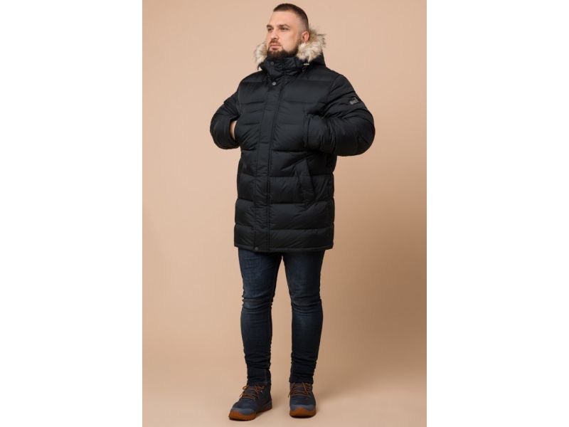 Мужская куртка большого размера графитового цвета на зиму модель 37762, фото 2