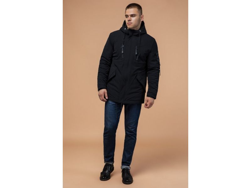 Черная парка зимняя мужская с фирменной нашивкой модель 4553, фото 2