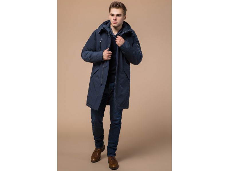 Зимняя мужская парка синего цвета модель 23675, фото 3
