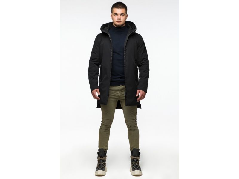 Парка мужская осенне-весенняя молодежная черная модель 25740, фото 3