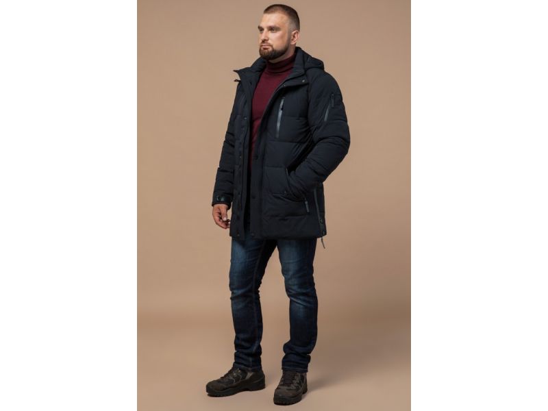 Куртка мужская черного цвета оригинального дизайна на зиму модель 15625, фото 3