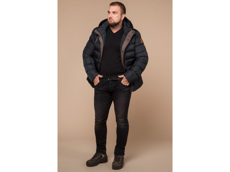 Мужская куртка с капюшоном графитовая зимняя модель 46215, фото 3