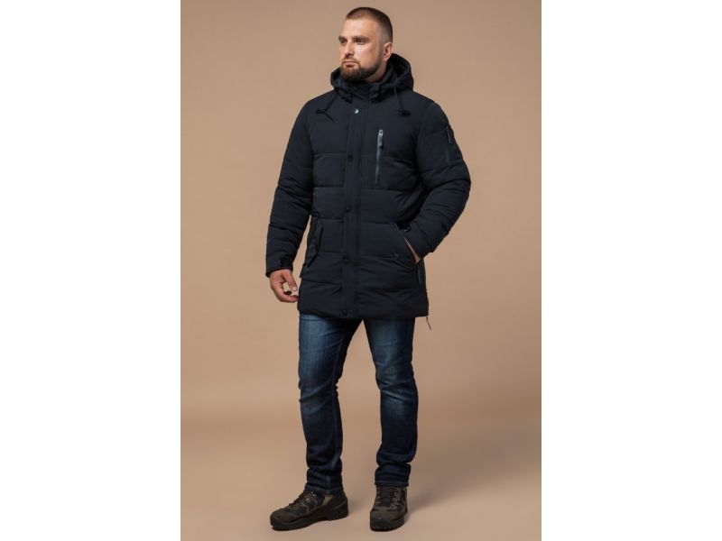 Куртка мужская черного цвета оригинального дизайна на зиму модель 15625, фото 2